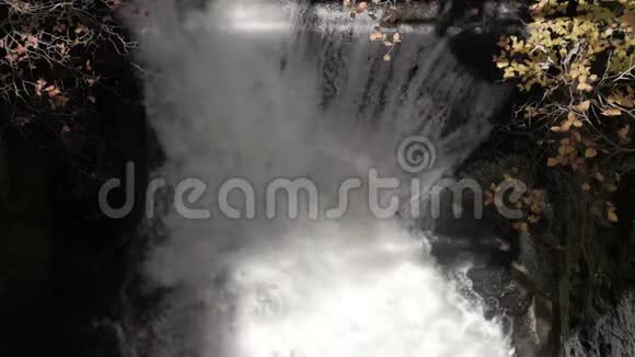 瀑布和秋树的俯视图视频的预览图