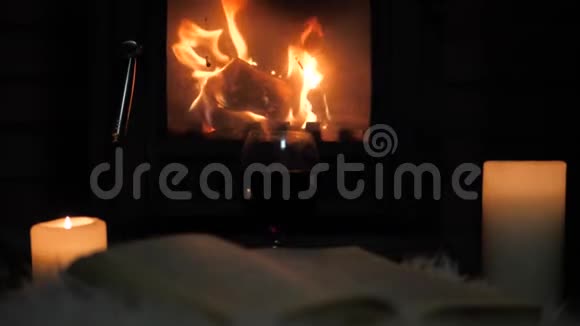 在火堆中燃烧火焰点燃蜡烛点燃一本开放的书视频的预览图