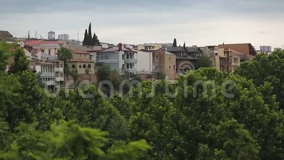 第比利斯公园的绿树山上的建筑格鲁吉亚首都的建筑视频的预览图