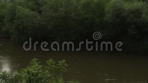 一条天然的河流穿过峡谷流入小镇视频的预览图