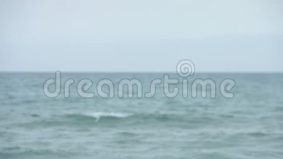 快乐的年轻女子在海上晨练后做运动放松肌肉视频的预览图