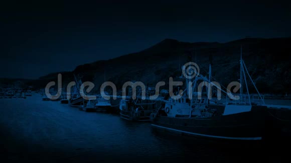 夜晚海港的钓鱼船视频的预览图
