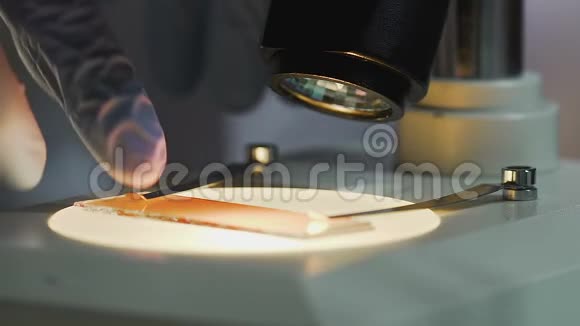 科学家从显微镜中取出用过的血样医学检验结果视频的预览图
