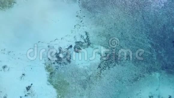 空中无人机射击从鸟瞰珊瑚景色摄像机向下看慢慢下降绿松石视频的预览图