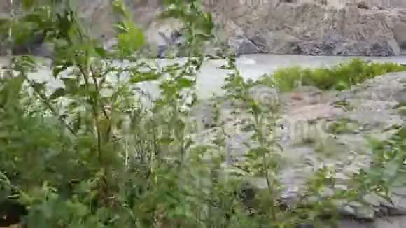 泥泞的河流穿过干涸的岩石山脉视频的预览图