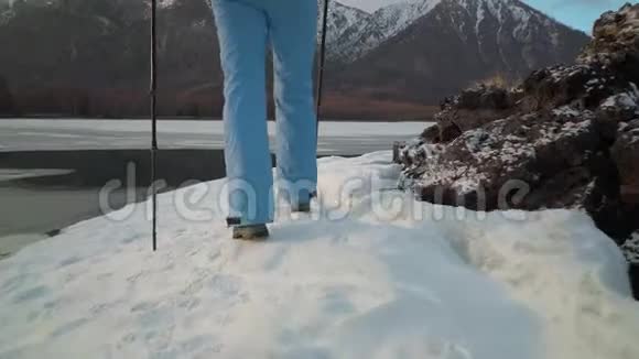冬天或春天游客来到莫奈的湖边视频的预览图