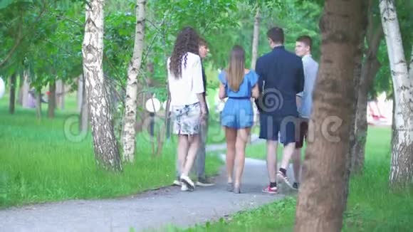 夏日公园散步的年轻朋友的后景视频的预览图
