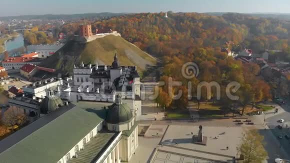 大教堂广场和格迪米纳斯城堡塔的鸟瞰图视频的预览图