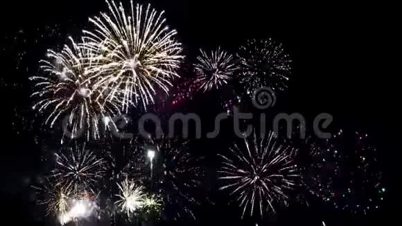 新年快乐烟花在夜空闪耀庆祝音乐会2020年假日视频的预览图