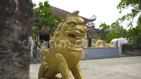 佛寺金狮雕像亚洲文化中的雕塑圣狮神话守护神视频的预览图