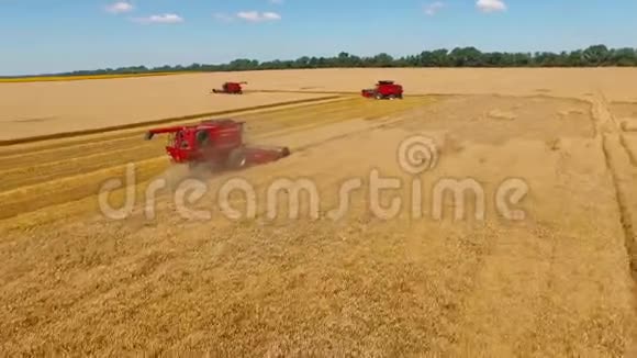 收割者在田里割草红色组合空中景观视频的预览图
