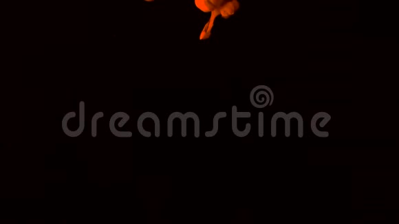 彩色橙色墨水滴在水里可爱明亮的变形墨鱼墨汁飞溅体积效应黑色视频的预览图