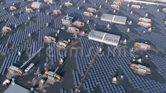 可再生能源生产太阳能电池露天屋顶绿色能源俯视图视频的预览图