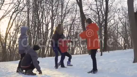 妈妈和儿子在冬季公园玩得很开心视频的预览图