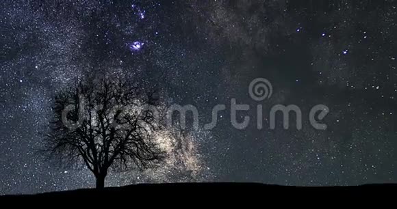 美丽的天文时间流逝银河时间流逝孤独树视频的预览图