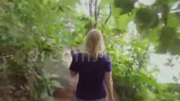 女人在丛林里徒步旅行视频的预览图