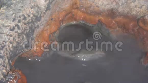 天然火山温泉从洞中喷出沸腾的矿泉水视频的预览图