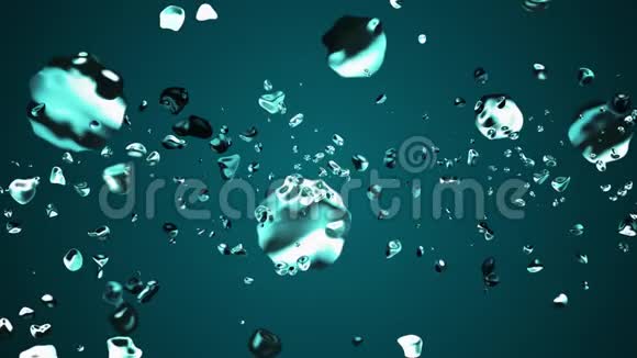 蓝色液态金属水滴随机扩散空间数字动画背景新质量自然运动图形视频的预览图