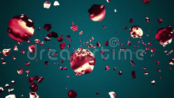 红宝石红色液态金属水滴随机扩散空间数字动画背景新品质自然运动视频的预览图