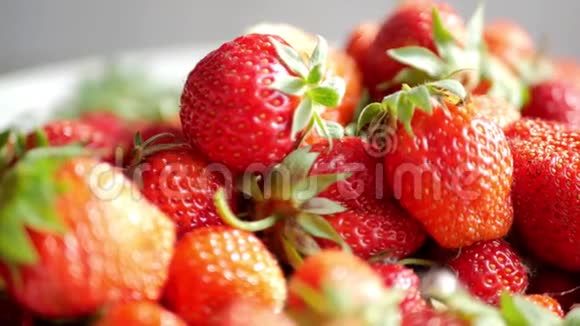 市场柜台上的红色成熟有机草莓草莓背景视频的预览图