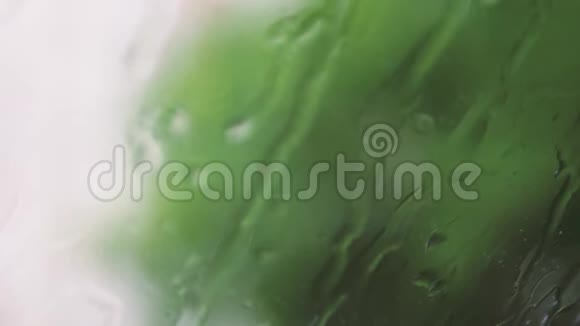 手持雨中的挡风玻璃模糊的自然背景视频的预览图
