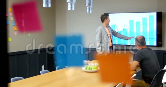 商务人员与同事讨论4k会议室的液晶显示屏视频的预览图