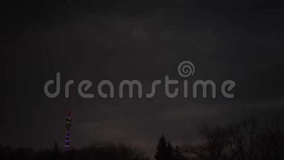 时间流逝奥斯坦基诺电视塔背景天空云超高清时间推移视频的预览图