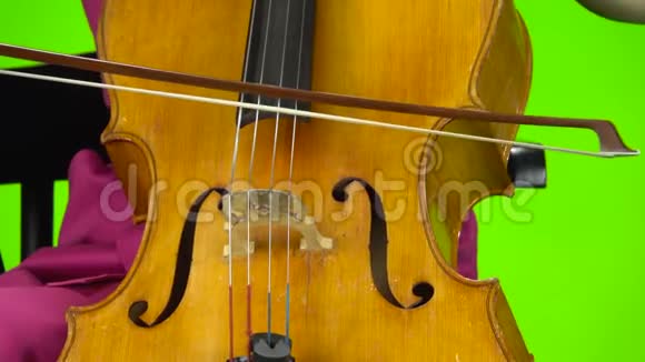 大提琴弓触摸琴弦绿色屏幕关门视频的预览图