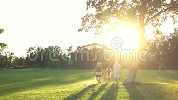 祖父母和小女孩在公园里散步视频的预览图