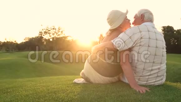 老夫妇在绿草上接吻视频的预览图