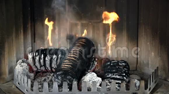 焚烧原木和灰烬视频的预览图