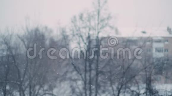 城市里下着大雪从窗户射来的爆炸效应视频的预览图