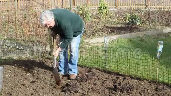 老人用铁锹挖花园视频的预览图