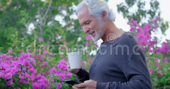 使用4k手机喝咖啡的老人视频的预览图