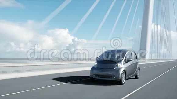 桥上电动汽车三维模型驾驶速度很快生态概念逼真的4K动画视频的预览图