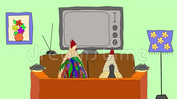 公鸡和母鸡看电视视频的预览图