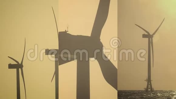 3乘1移动设备上社交媒体应用的垂直视频日落时的风车风力涡轮机剪影视频的预览图