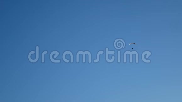 4K降落伞活动彩色伞翼飞行与乘客在蓝色多云的天空极限运动夏季活动视频的预览图