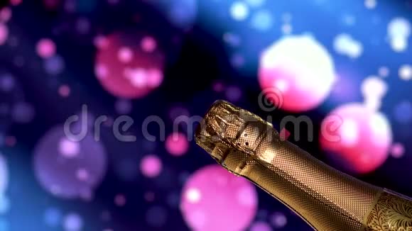 香槟瓶蓝色闪烁的节日背景视频的预览图