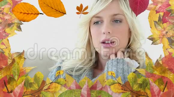 一帧树叶和一个患有过敏喷嚏的女人视频的预览图