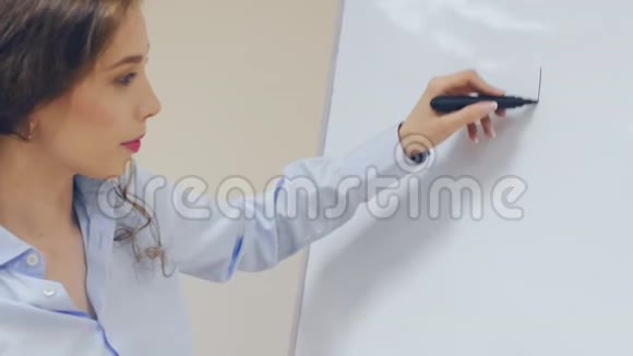 女商人在白板上画财务图表视频的预览图