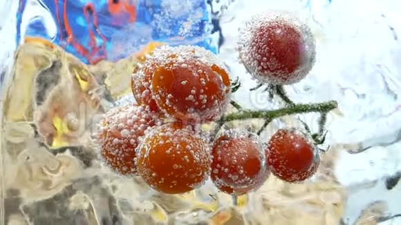 樱桃番茄冷冻在冰块里视频的预览图