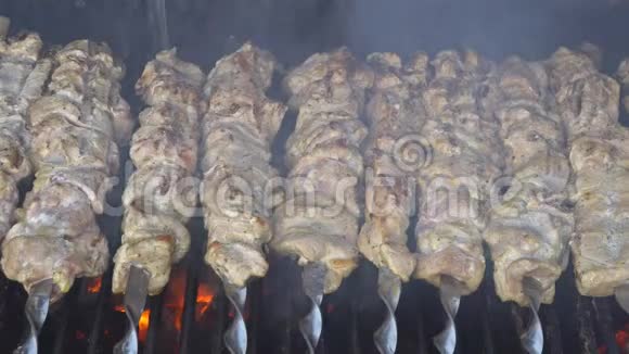 用木炭烤的肉在火上做的美味佳肴视频的预览图