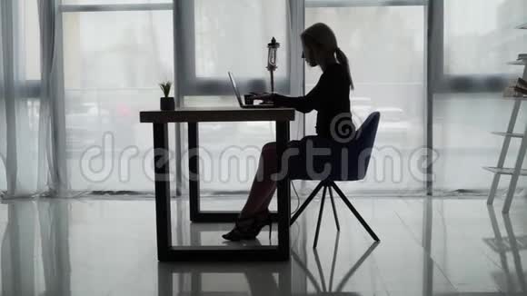 办公室妇女在笔记本电脑上工作视频的预览图