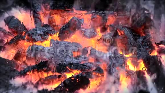 燃烧过的余烬在火的特写镜头中灰色燃烧视频的预览图