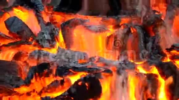 燃烧过的余烬在火的特写镜头中灰色燃烧视频的预览图