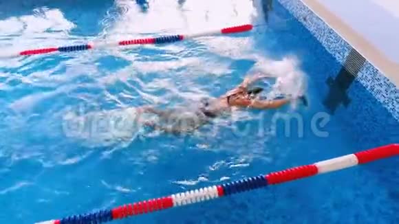 游泳运动员在游泳池里完成游泳比赛上景视频的预览图