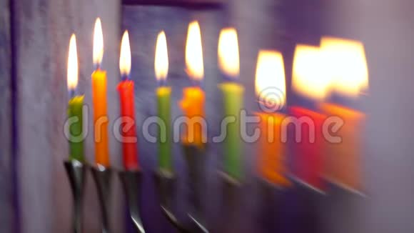 犹太节日汉努卡符号曼诺拉离焦灯选择性软焦视频的预览图