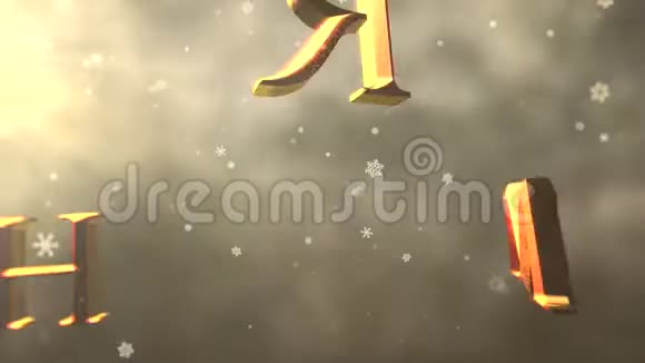金色的抽象波克粒子落下动画特写圣诞快乐的文字在闪亮的背景视频的预览图
