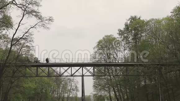 人们在公园的桥上走来走去视频的预览图